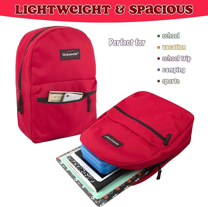Trail maker Classic 17 inch Backpacks with Adjustable Padded Straps | School Backpacks for Girls, Boys (Red)