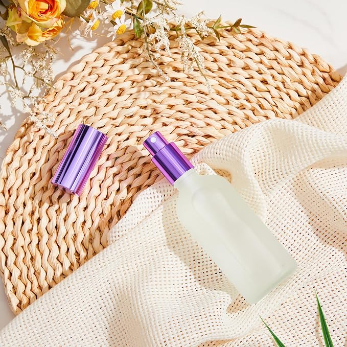Roshtia 30 Pcs Glass Spray Bottle Clear Empty Bottles Small Refillable Reusable Perfume Bottle with Fine Mist Sprayer Pump for Face Body Travel(3.4 oz,Purple)