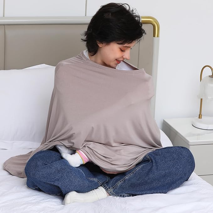 Seejoy Multi-use Nursing Cover for Breastfeeding, 360°Full Coverage Nursing Poncho, Rayon Soft & Breathable Breastfeeding Cover up (Smooth Rayon, Warm Taupe)
