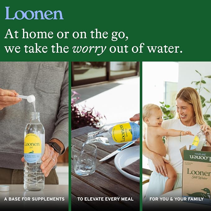 Loonen Still Spring Sourced Water, Glass Bottled with Minerals, Magnesium, Potassium, Calcium, Sodium, PFAS Free, Plastic Free, NSF Certified, American Made, Clean Hydration, Pack of 6, 750mL
