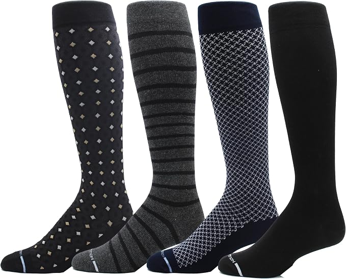 Dr. Motion 4 Pairs Men's Athletic Traveler Graduated Compression Knee High Socks