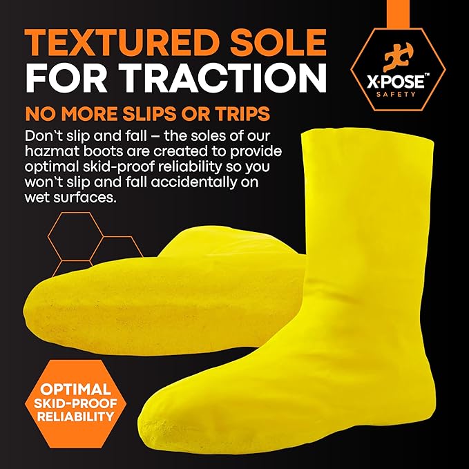 Hazmat Boot and Shoe Covers For Hazardous Materials - Explosives, Gases, Flammable Liquids, Peroxide and More – XL Yellow 12" Over the Shoe Protectors - by Xpose Safety