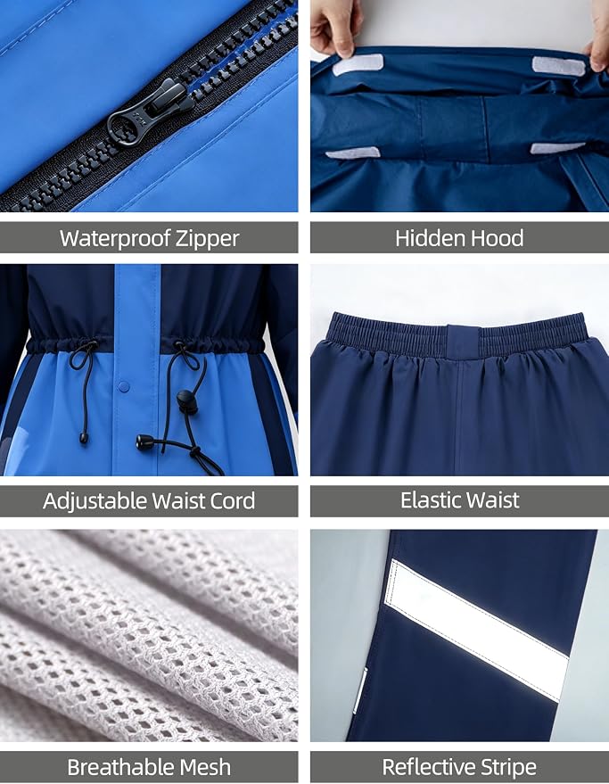 Rain Suit for Women Waterproof Hooded Rain Gear Rain Jacket and Pants 2 Piece Breathable Rain Coat Outdoor