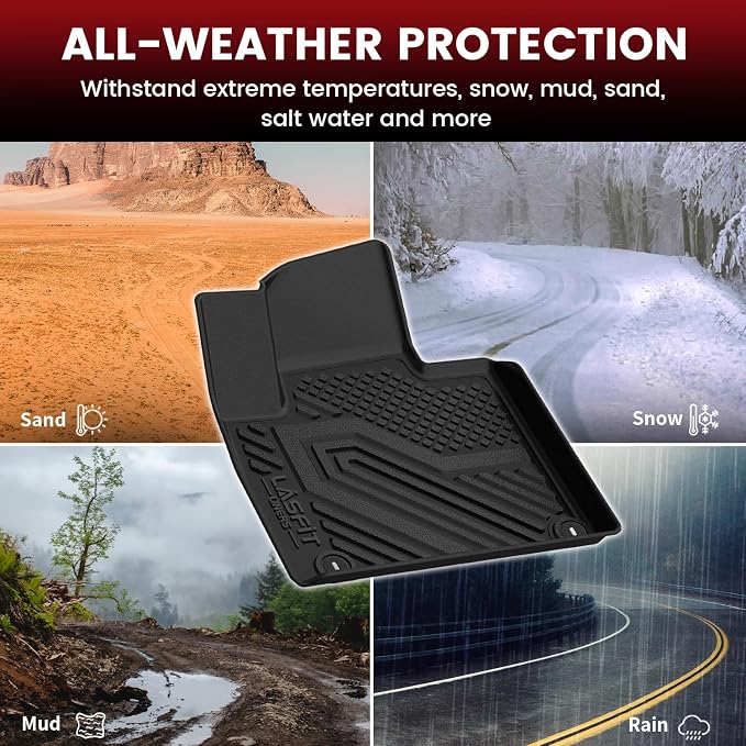 LASFIT Floor Mats for KIA Sorento 7 Seats 2020 2019 2018 2017 2016, All Weather TPE Custom Fit Floor Liners for KIA Sorento 1st & 2nd & 3rd Row Car Mats, Black