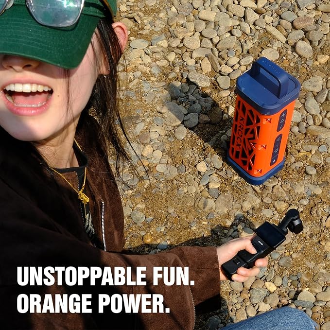 TRAVOR Magnetic Outdoor Bluetooth Speaker Portable, 45W, Deep Bass, Rugged All-Aluminum Metal Body, IP68 Waterproof, Wireless TWS Pairing for Camping, Beach, 25Hrs of Playtime (Blaze Orange)