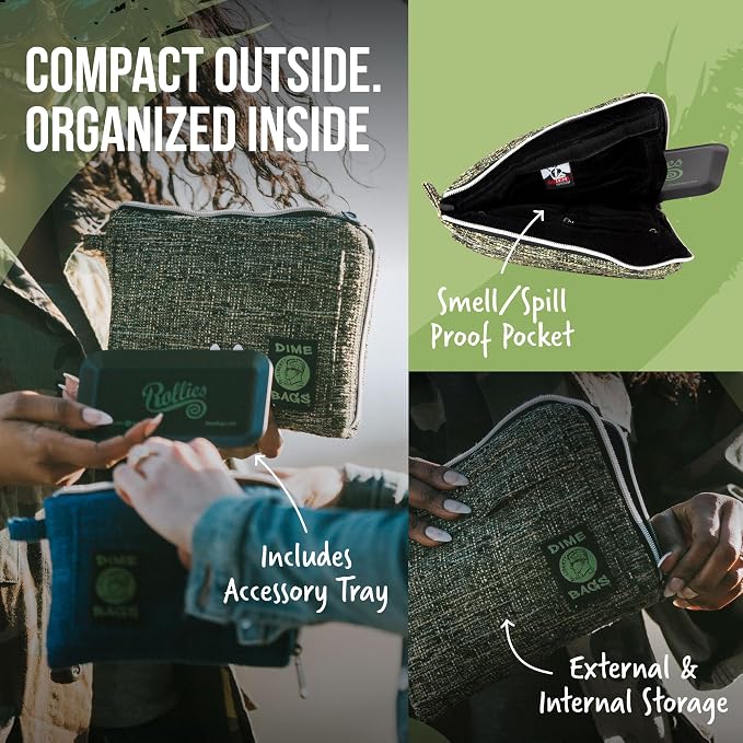 Dime Bags All-in-One Padded Pouch with Accessory Tray & Smell/Spill Proof Pocket, Protective Case for Glass Storage & Travel