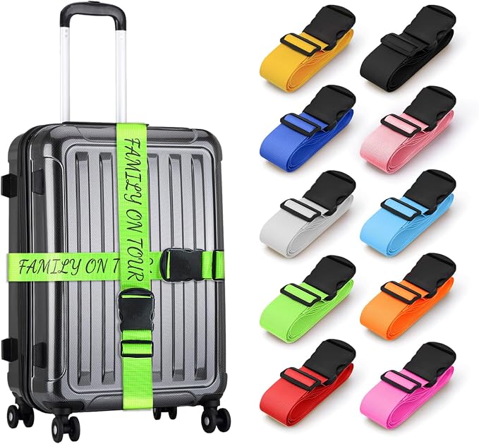 Personalized Luggage Straps for Suitcases 2 Packs Customized Adjustable Suitcase Strap with Embroidery Name/Text, Travel Belt with Quick Release Buckle, Accessory for Travel Bag Closure
