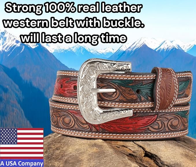 F&L CLASSIC mens Western full grain Leather belt Strap w/Snaps for Interchangeable Buckles, USA,