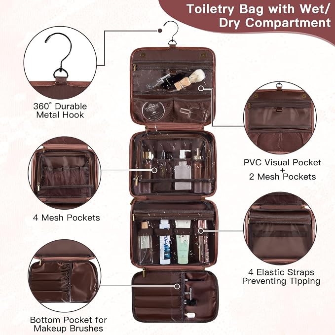 Personalized Husband Gift from Wife 3-in-1 Hanging Travel Toiletry Bag for Men Him, Cool Valentines Easter Fathers Day Anniversary Christmas Birthday Gifts for Husband Boyfriend Reddish Brown C