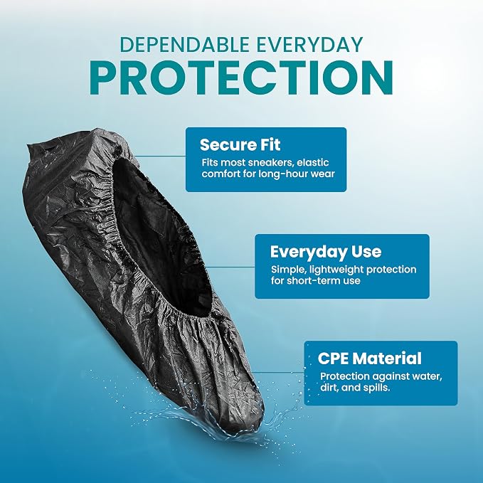 Waterproof Shoe Covers – Non-Slip, Disposable CPE Boot Covers, White, 100 Pack