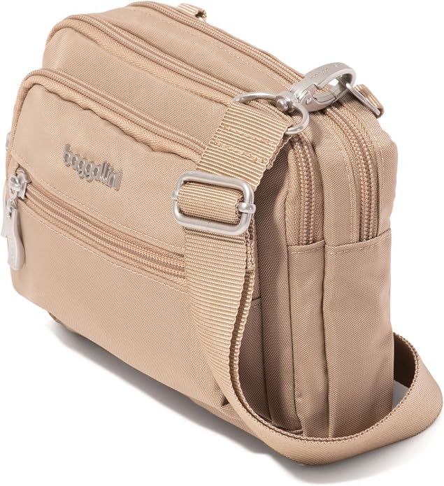 Baggallini Triple Zip Small Crossbody Bag for Women - Lightweight Convertible Fanny Pack Belt Bag