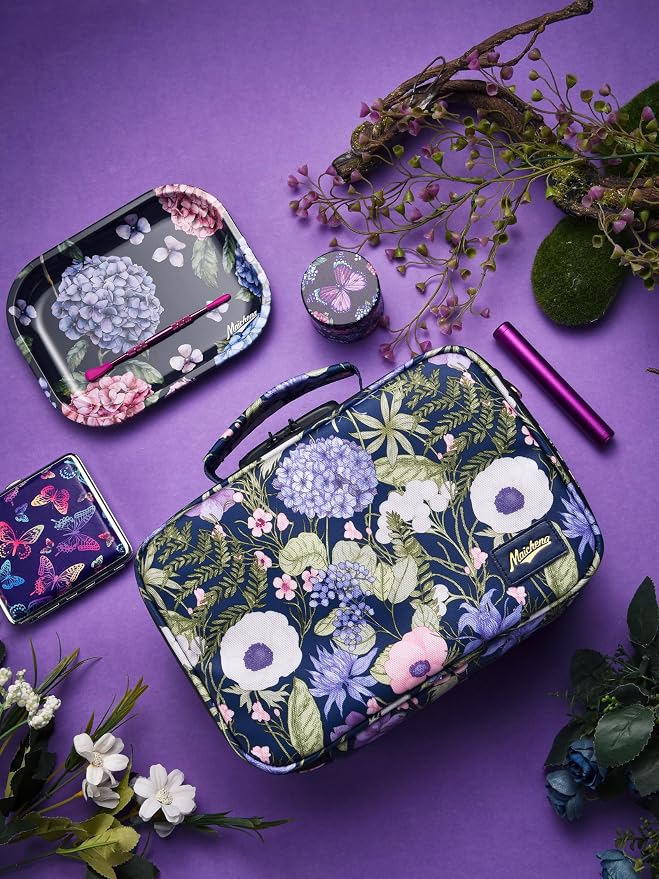 Storage Bag with Combination Lock and 10 Accessories, Travel Medicine Storage Lock Box, Carbon Lined Sling Pouch, Cosmetic Organizer Container Case, Women, Purple