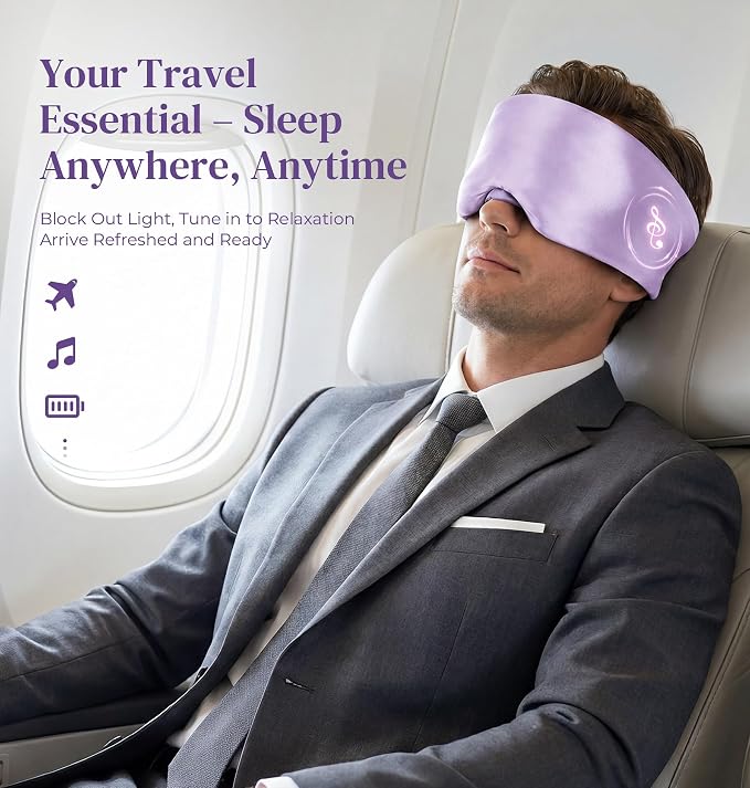 LC-dolida 3D Silk Bluetooth Sleep Mask, Mulberry Silk Sleep Mask with Bluetooth Headphones, Bluetooth Eye Sleep Mask for Side Sleepers, Total Blackout Bluetooth Eye Mask for Women Men, Light Purple