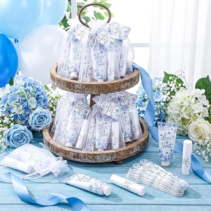Leelosp 24 Sets Something Blue Before I Do Bridal Shower Hand Cream Lip Balm Nail File Gift Bulk Blue Floral Wedding Favors Travel Size Thank You Gifts Set Bridal Shower Favors for Guests