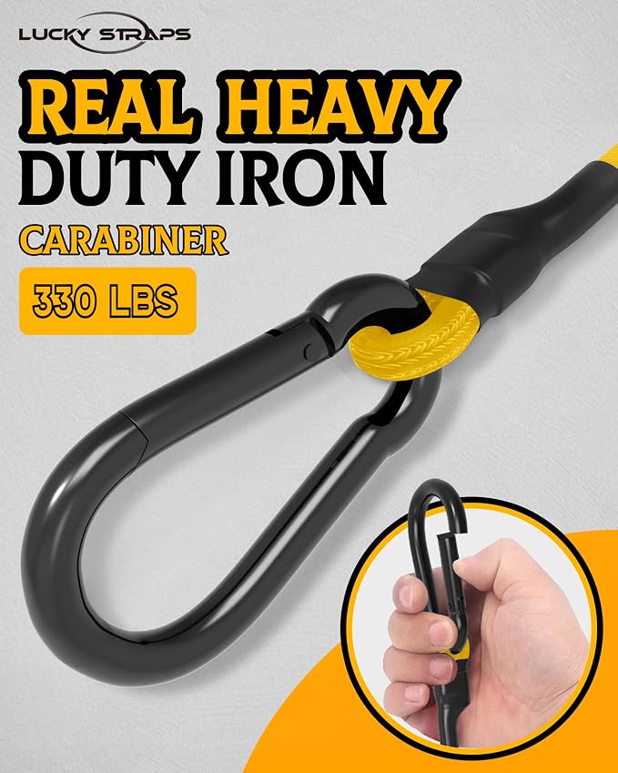 8 Pcs 36 Inch Heavy Duty Carabiner Bungee Cord Outdoor with 190 Lbs Max Break Strength, Bungee Straps with Upgraded Carabiner Hooks for Luggage Rack, Cargo, Hand Carts, Bike, Camping, etc (Yellow)