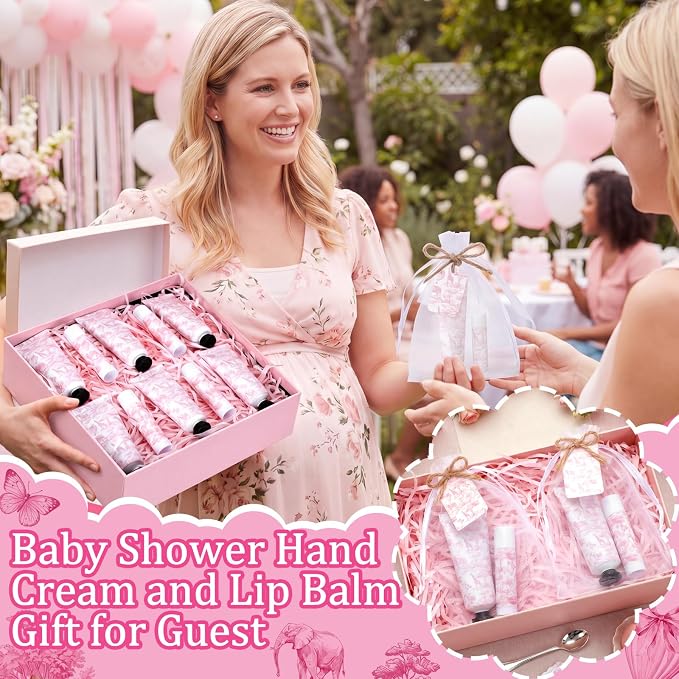 Qunclay 30 Sets Toile De Jouy Baby Shower Hand Cream and Lip Balm Gift Set Pink Chinoiserie Safari Animals Travel Size Hand Lotion Lip Balm Gifts Baby Bridal Shower Party Supplies for Guests