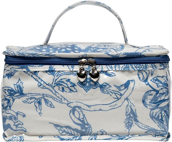 Jacaranda Living Vanity Cosmetic Bag – Structured Makeup Case with Handle, Water-Resistant PVC Lined Cotton, Travel Toiletry Organizer, Splash-proof Summer Bag – Pineapple Garden