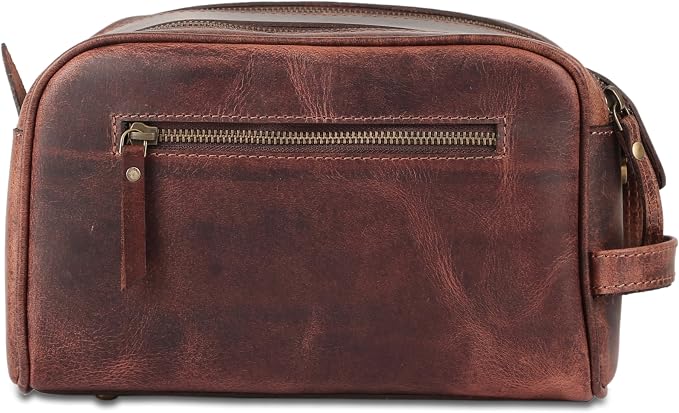 KomalC Travel Toiletry Bag – Premium Leather Dopp Kit for Men & Women with Water-Resistant Lining & Spacious Zippered Organizer