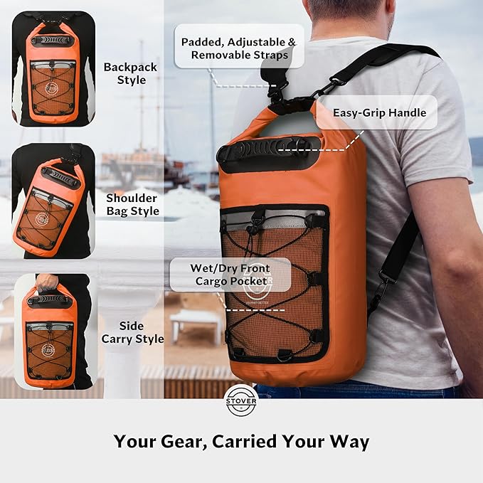 STOVER 5/10/25/30/40/55L Waterproof Dry Bag- Roll-Top Backpack w/Phone Case- Kayaking, Hiking, Camping, Boating- Men/Women
