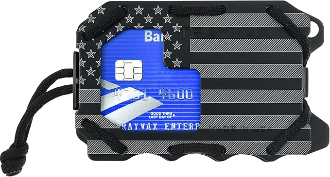 Trayvax Original 2.0 Wallet, RFID Front Pocket Tactical Metal Credit Card Holder with Money Clip, Slim Minimalist Wallet for Men and Women, Black Patriot