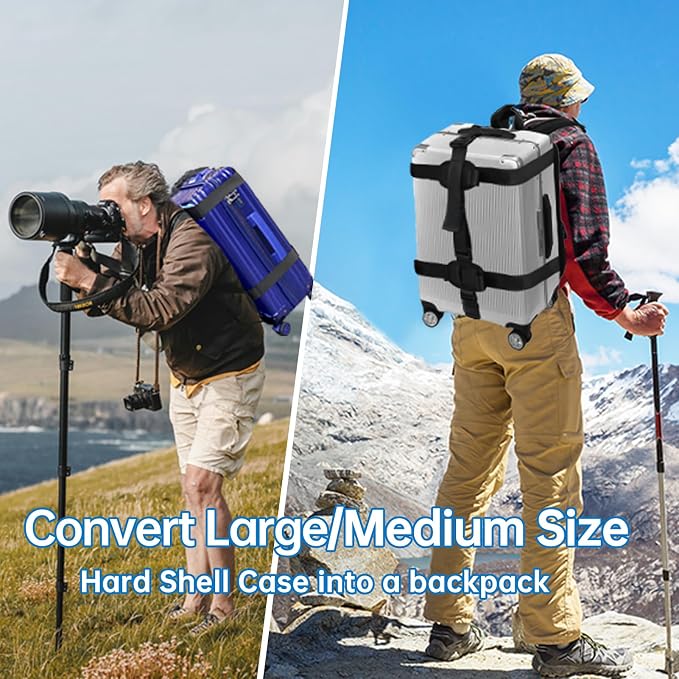 Heavy-Duty Backpack Carrying Straps System for 22-30 Inch Suitcase Luggage Hardcase for Adventure Travel Cobble Stone Streets Stair - L,Blue