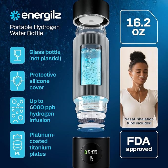 Hydrogen Water Bottle | 16.2 oz (480 ml) Hydrogen Water Generator | 6000 PPB Hydrogenator Machine | SPE/PEM Ionizer Generator (Black)