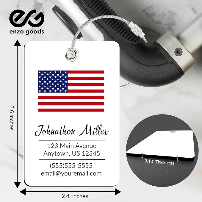 Personalized Luggage Tag with American Flag | 10 Pack | Custom Luggage Tags for Suitcases | Kids Backpack Tag | 4 Color Options & Choose Font, Font Color