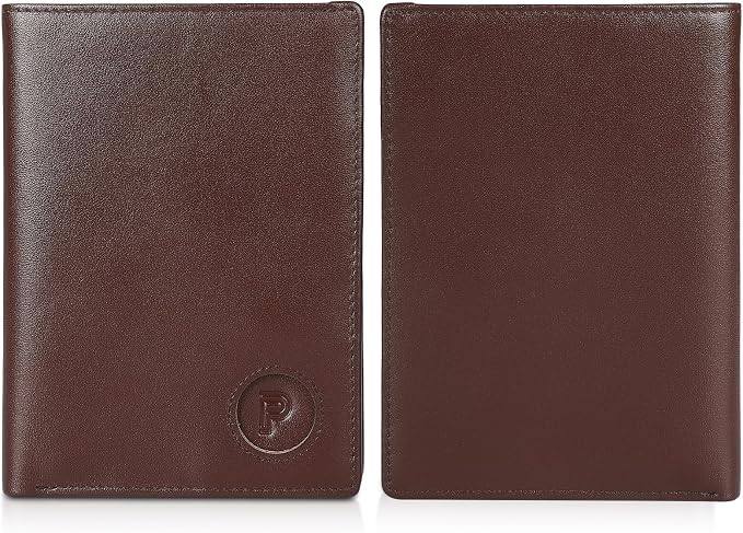 Polare Luxury RFID Blocking Leather Passport Holder Travel Wallet For Men and Women (Coffee with AirTag Slot)