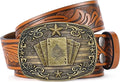 SANSTHS Western Cowboy Belts for Men Women, Mens Western Belt Bull Buckle Country Belt Cowboy Leather Belt for Jeans