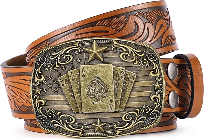 SANSTHS Western Cowboy Belts for Men Women, Mens Western Belt Bull Buckle Country Belt Cowboy Leather Belt for Jeans