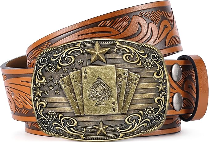SANSTHS Western Cowboy Belts for Men Women, Mens Western Belt Bull Buckle Country Belt Cowboy Leather Belt for Jeans