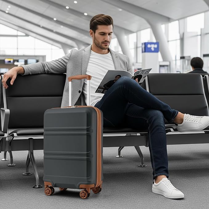 Kono 28 Inch Luggage Expandable Suitcase with Spinner Wheels TSA Lock Lightweight PC+ABS Hardside Large Checked Luggage Durable Rolling Suitcase Apricot Grey
