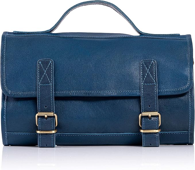 KomalC Premium Buffalo Leather Hanging Toiletry Bag Travel Dopp Kit