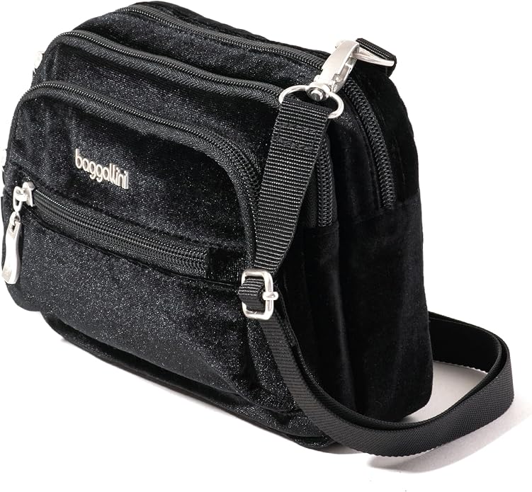 Baggallini Triple Zip Small Crossbody Bag for Women - Lightweight Convertible Fanny Pack Belt Bag