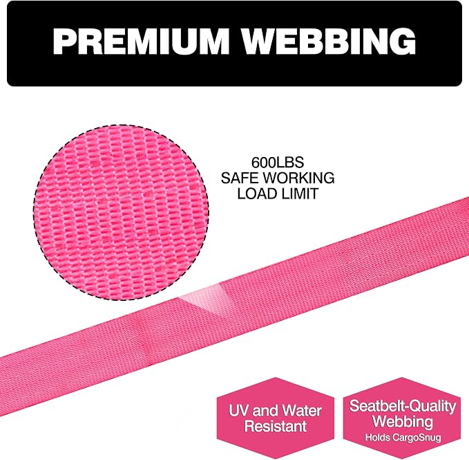 Retractable Ratchet Straps 1" x 13Ft, Heavy Duty Self Retracting Tie Down Straps, 1800lb Break Strength Auto Retract Cargo Straps for Truck, Trailer, Motorcycle, ATV, UTV, (Pink, 4 Pack)