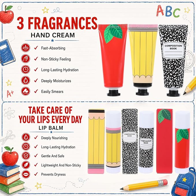 192Pcs 48 Sets Teacher Employee Appreciation Gifts Bulk Include Hand Cream Lotion Lip Balm with Bag Card Bulk Travel Size Thank You Gift for Employee Thank You Graduation Back to School Party Supplies