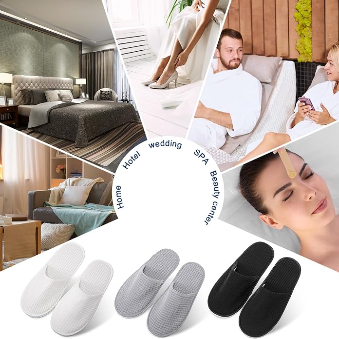 Geyoga 12 Pair House Slipper for Guest Non Slip Disposable Slipper for Travel Washable Reusable Closed Toe Hotel Bridesmaid Indoor Spa Wedding Party Shoeless Home