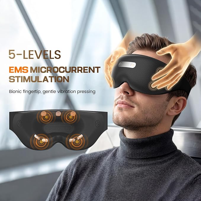 AI Eye Massager with Heat, EMS Microcurrent Massage, 3D Wireless Sleeping Eye Masks, APP Data Analysis, Deep Sleep, Sleep Mon*itoring Fatigue Relief for Insomnia and Business Travel Group, Gray