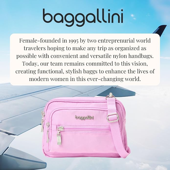 Baggallini Triple Zip Small Crossbody Bag for Women - Lightweight Convertible Fanny Pack Belt Bag