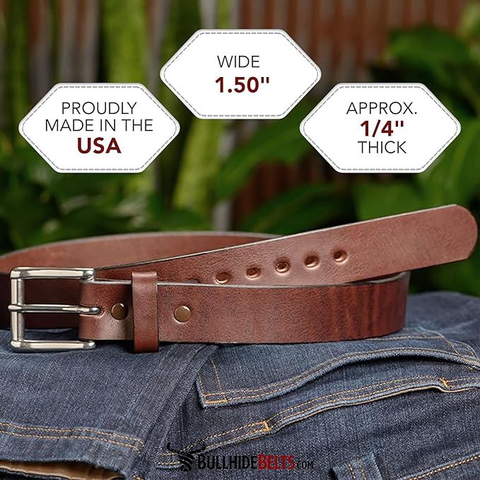Bullhide Belts, Non Stitched Mens Leather Belt for Work, CCW Carry, 1.50" Wide, USA Made