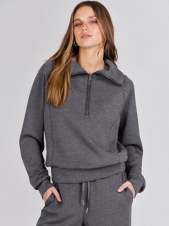 ANRABESS Women’s 2 Piece Outfits Half Zip Sweatshirt & Wide Leg Pants Airport Travel Lounge Matching Sets Sweatsuits Clothing