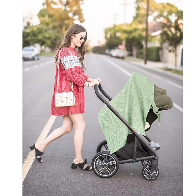 Konssy Muslin Nursing Cover for Baby Breastfeeding, Breathable 100% Cotton Breastfeeding Cover with Rigid Hoop for Mother Nursing Apron, Multi-use Carseat Canopy (Sage)