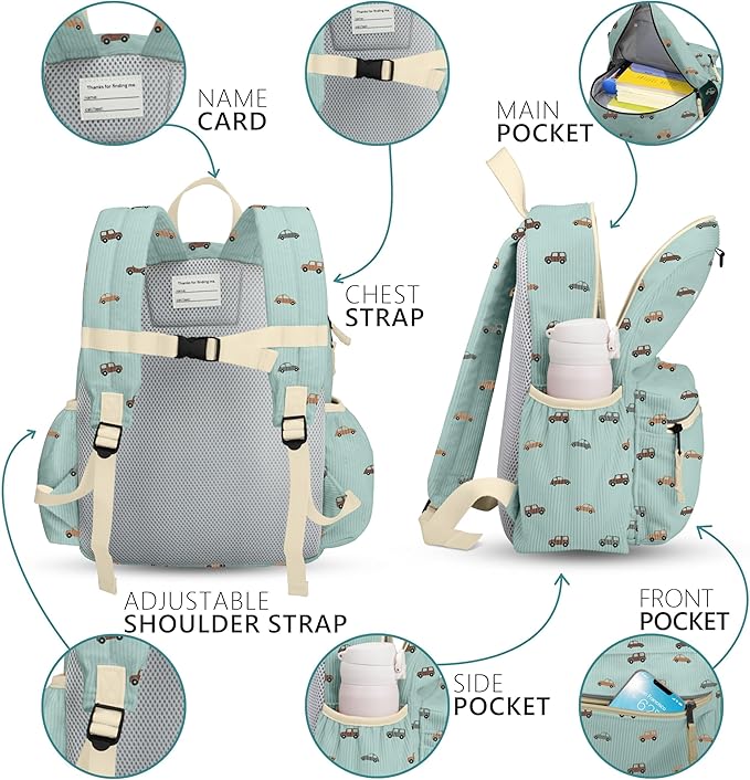 Corduroy Toddler Backpack for Boys 2-5: Preschool Backpack for Girls - Cute Kids Backpack 13.5" H