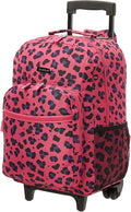 Rockland Double Handle 17" Rolling Backpack, Magenta Leopard