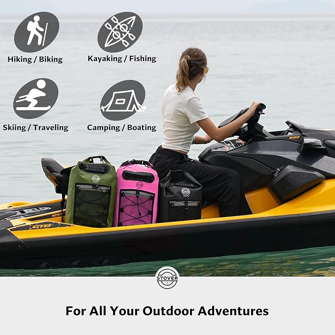 STOVER 5/10/25/30/40/55L Waterproof Dry Bag- Roll-Top Backpack w/Phone Case- Kayaking, Hiking, Camping, Boating- Men/Women