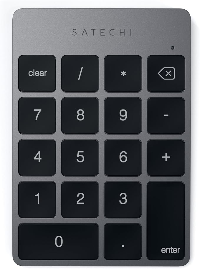 Satechi Slim Aluminum Bluetooth Keypad, Wireless Number Pad with 18 Keys, Micro USB Rechargeable Numpad, External Number Pad for MacBook Air/Pro/Neo, iPad Air/Pro, iMac, PC - Space Gray
