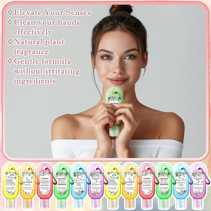 24 Pcs Appreciation Hand Sanitizer Keychains Teacher Nurse Eucalyptus Mini Hand Sanitize Gel Travel Size Thank You Gift for Teachers Women Doctor Team Nurse Coworker Party Birthday Gift