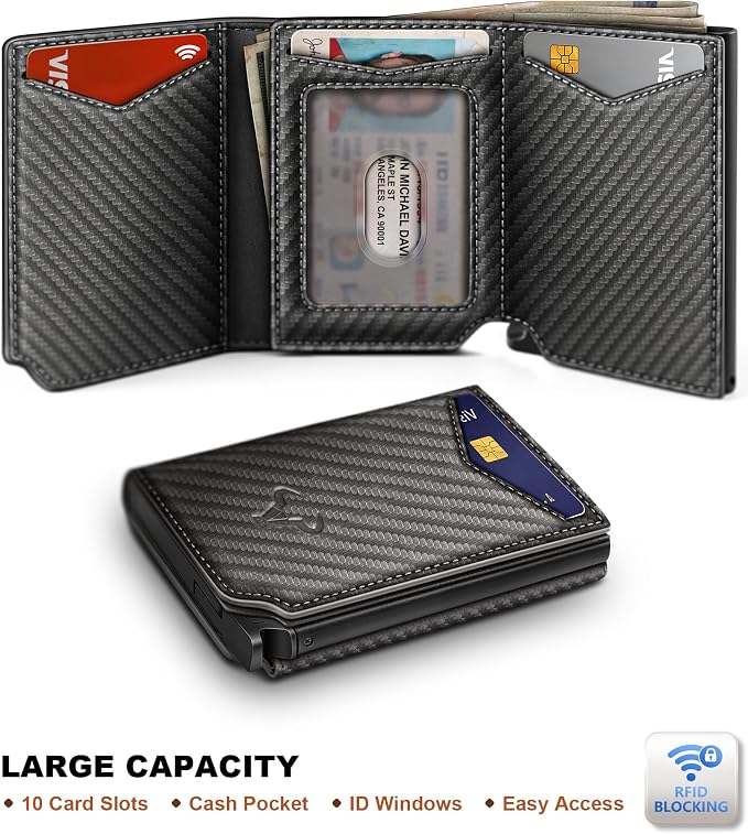 BULLIANT Men Wallet Leather Wallet Card Holders Money Clip for Men 10Cards-Magnetic Flip on Metal Case