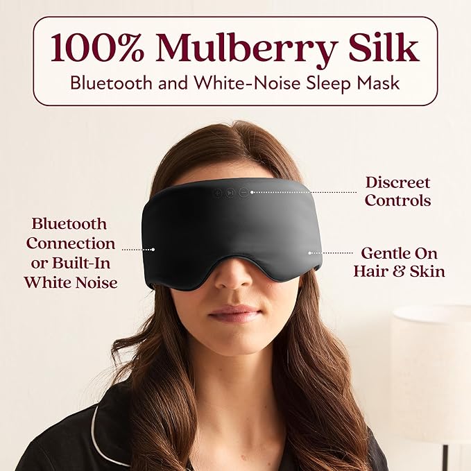 SilkSound 100% Mulberry Silk Bluetooth Sleep Mask, Skin-Friendly Sleeping Eyemask with Bluetooth Headphones, Sleep Gifts for Women, Silk Eyemask Headband Headphones for Sleeping Side Speakers