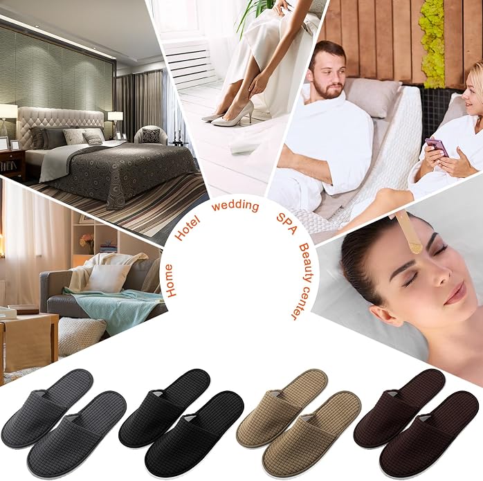 Geyoga 12 Pair House Slipper for Guest Non Slip Disposable Slipper for Travel Washable Reusable Closed Toe Hotel Bridesmaid Indoor Spa Wedding Party Shoeless Home
